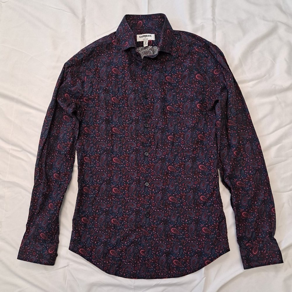 Express Men's Multicolor Paisley Long Sleeves Extra Slim Button Down Shirt Sz XS